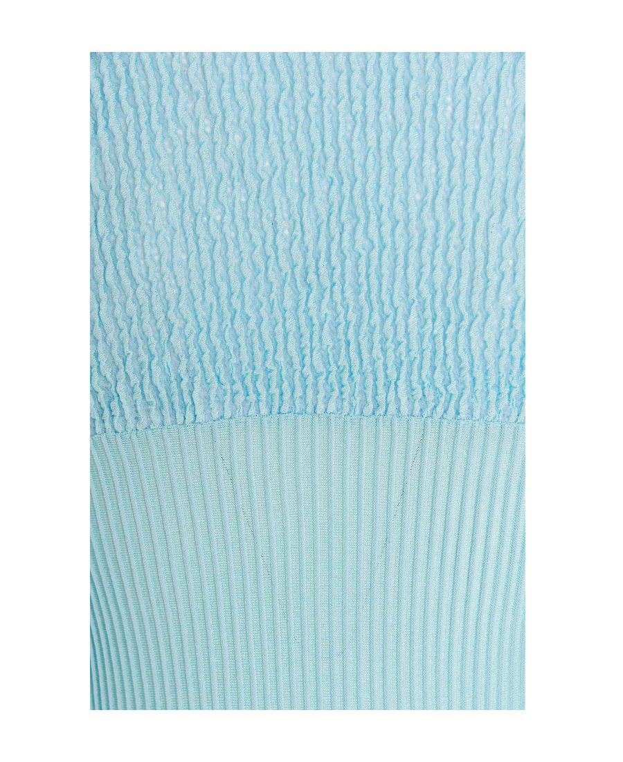 Givenchy Ribbed Ruffle Hem Turtleneck Minidress In Blue