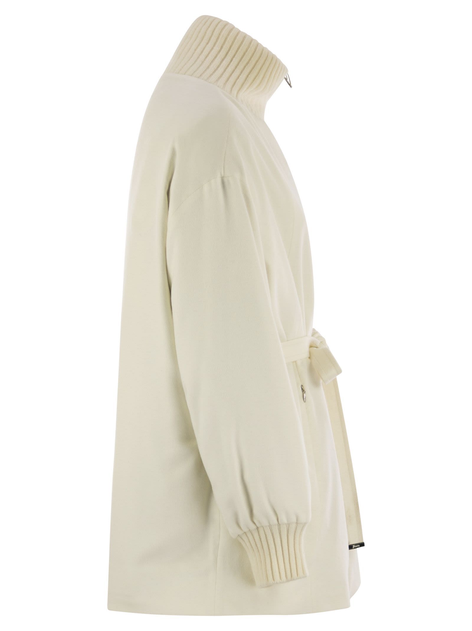 Herno Silk And Cashmere Jacket With Belt In Neutral