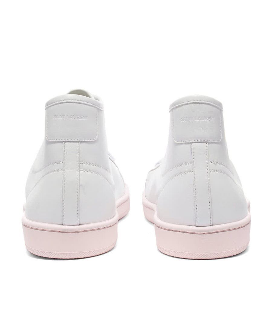 Saint Laurent White And Pink Sneakers For Men In Calf Leather In White