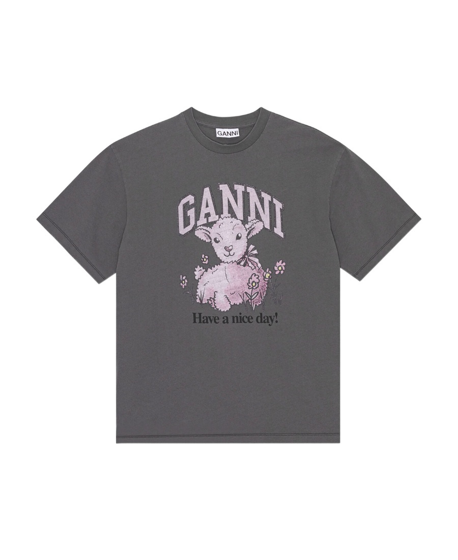 Ganni Grey Future Relaxed Lamb T-shirt In Gray