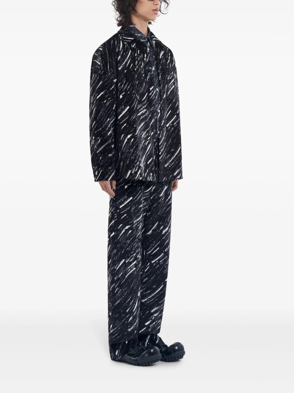 Marni Flocked Denim Oversized Shirt With Crayon Print In Black
