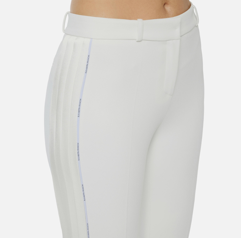 Elisabetta Franchi Trousers In Lightweight Crepe Fabric With Tuxedo Details In White