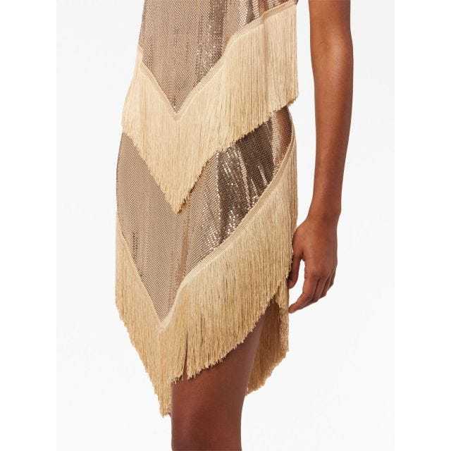 Shop Rabanne Chainmail Fringed-hem Skirt In Nude