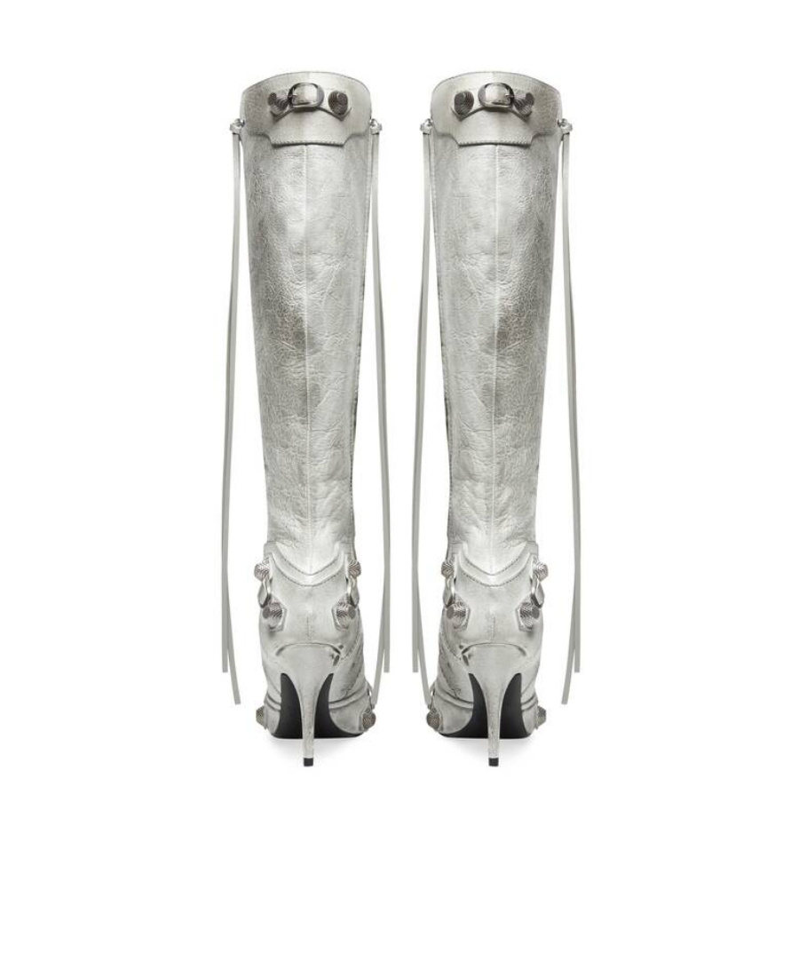 Balenciaga Cagole Leather Knee Boots With Stiletto Heel In White