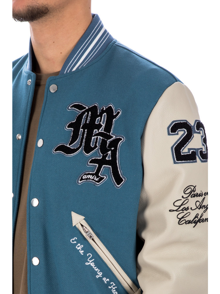Amiri Oversized Varsity Jacket Ribbed Collar In Blue