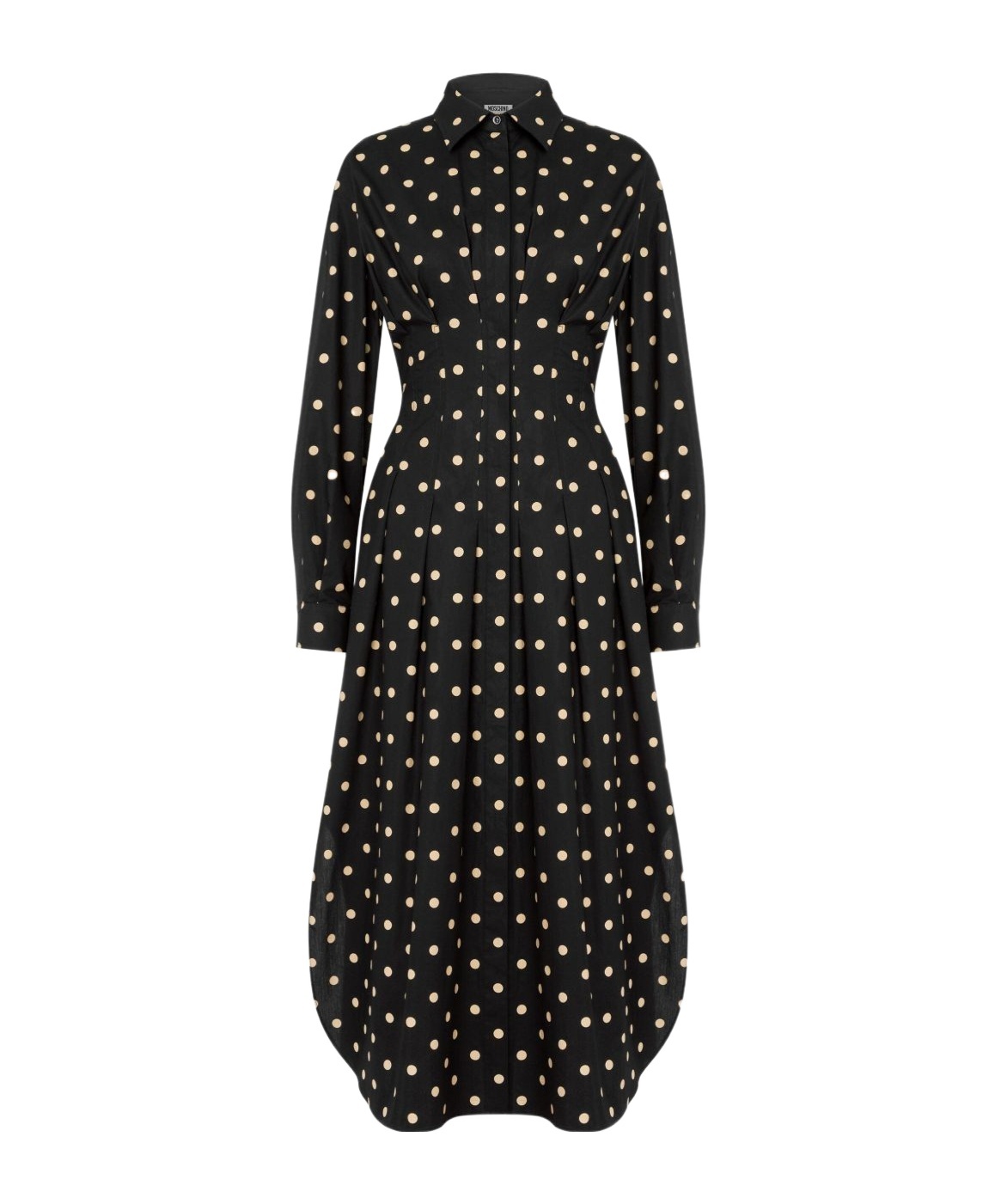 Moschino Pleated Polka Dot Dress With Long Sleeves In Black