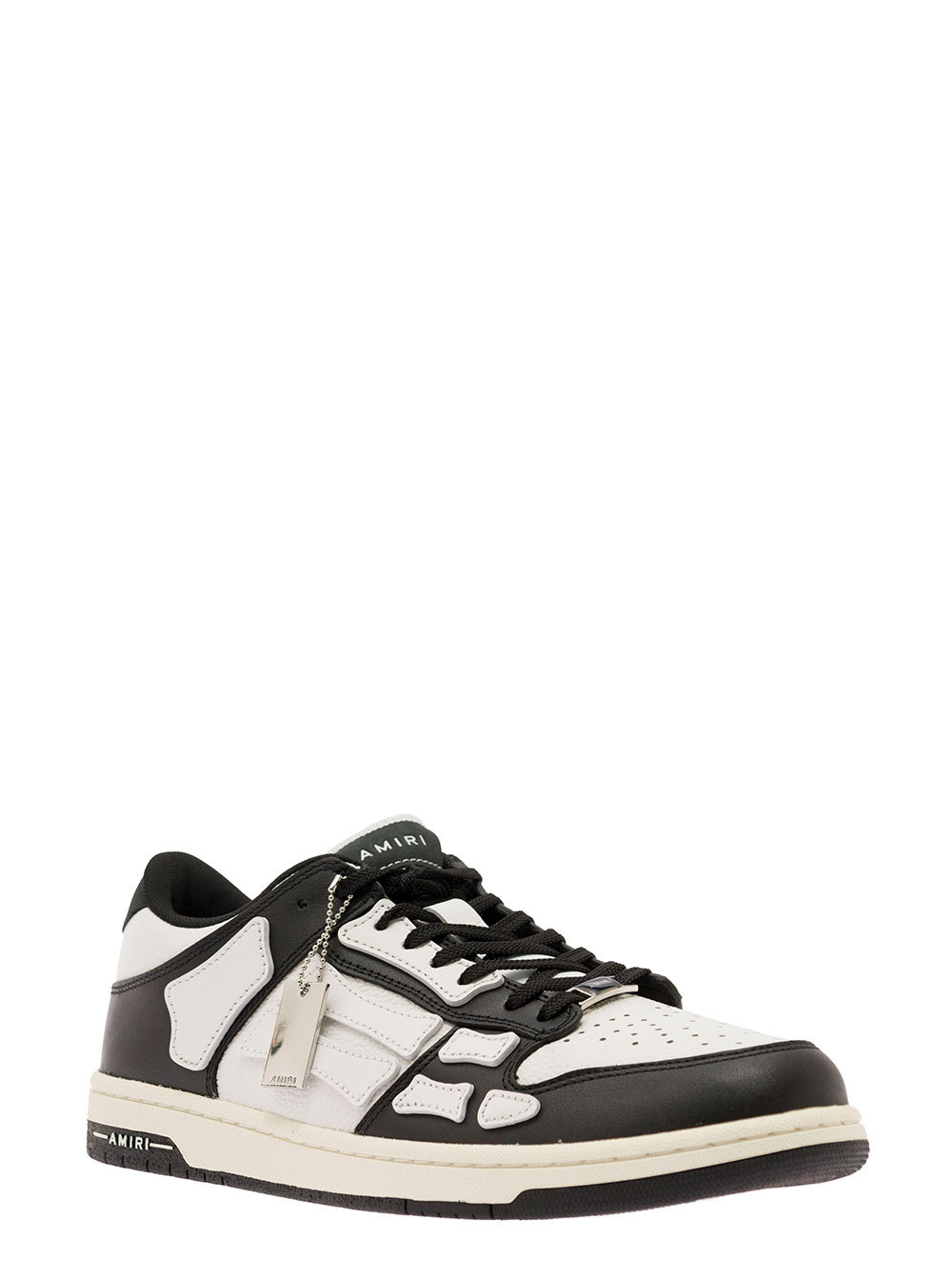 Amiri Skel Top Low White And Black Sneakers With Skeleton Patch In Leather Man In White