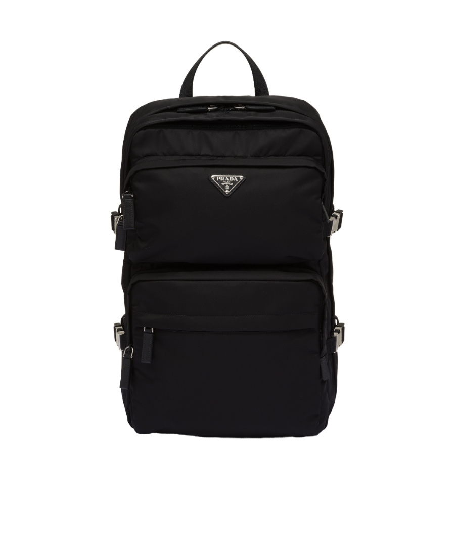 Prada Nylon Backpack With Top Handle And Front Zip In Black
