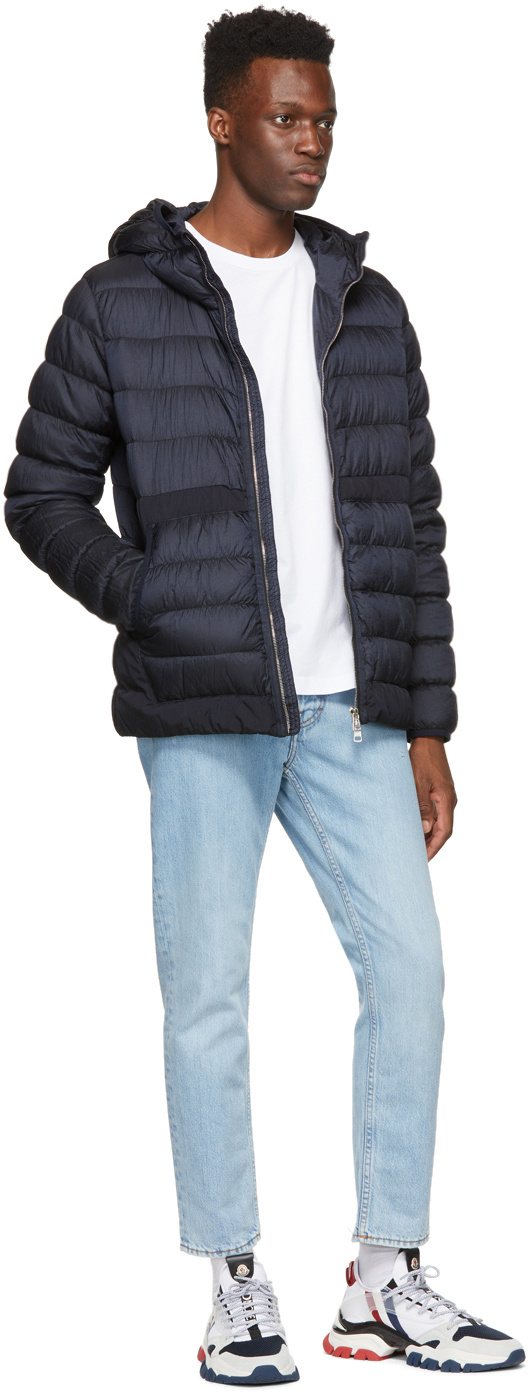 Shop Moncler Hooded Quilted Down Jacket In Blue