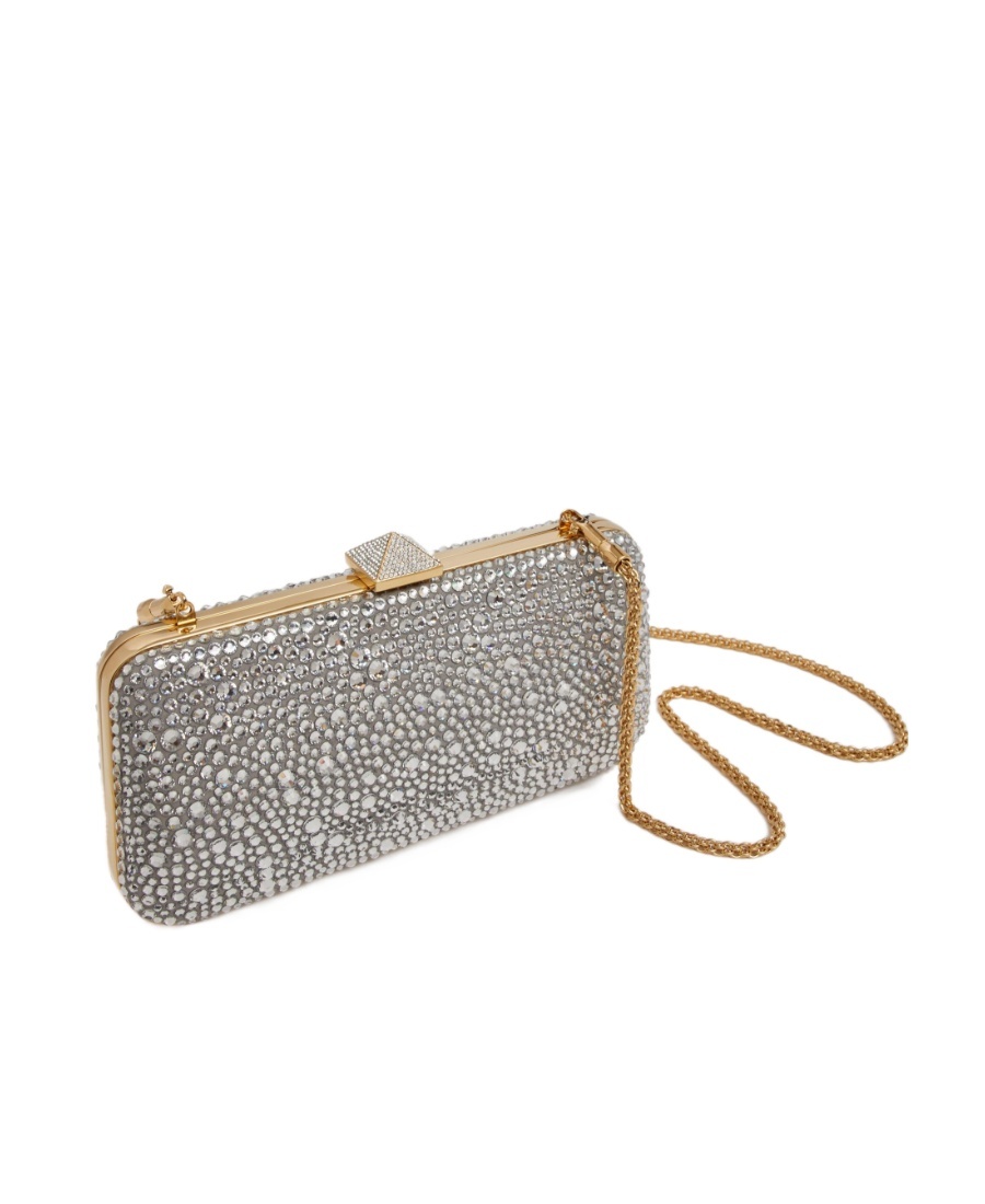 Valentino Logo Logo Shiny Shoulder Bag In Gray