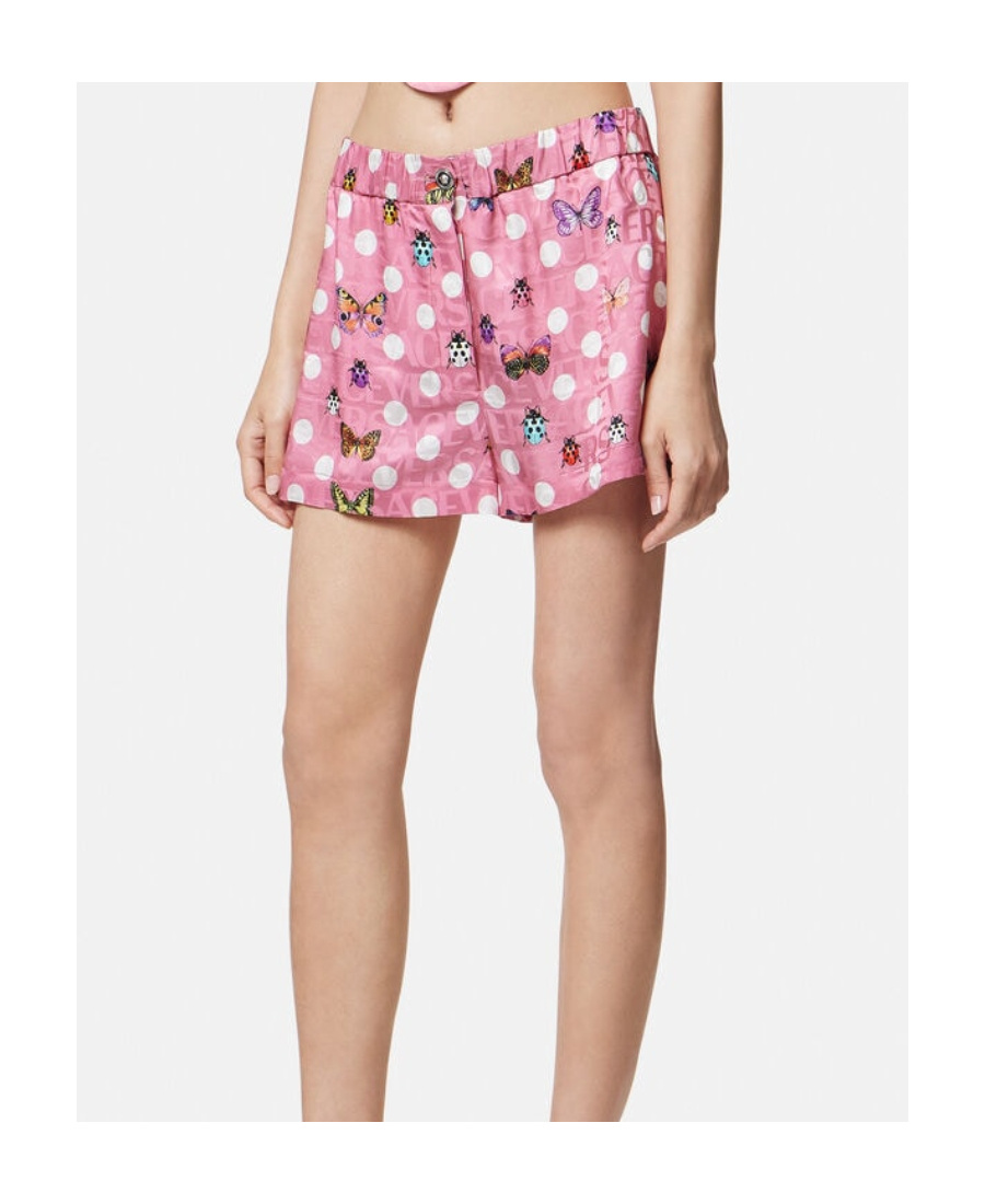 Versace Butterfly Polka Dot Elastic Waist Shorts In Pink