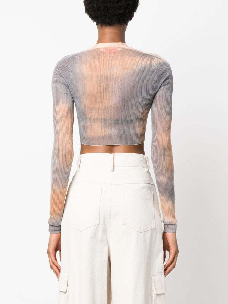 Off-white Faded-effect Cropped Cardigan In White