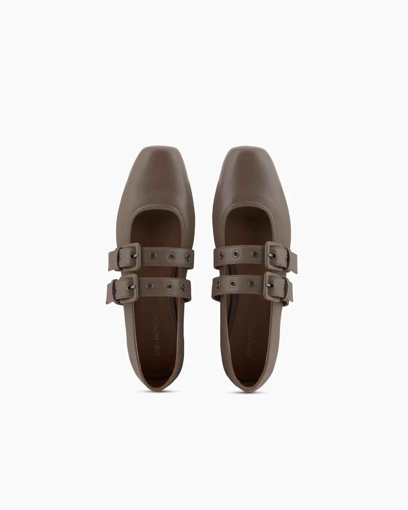 Emporio Armani Nappa-leather Square-toed Ballerinas With Double Strap In Brown