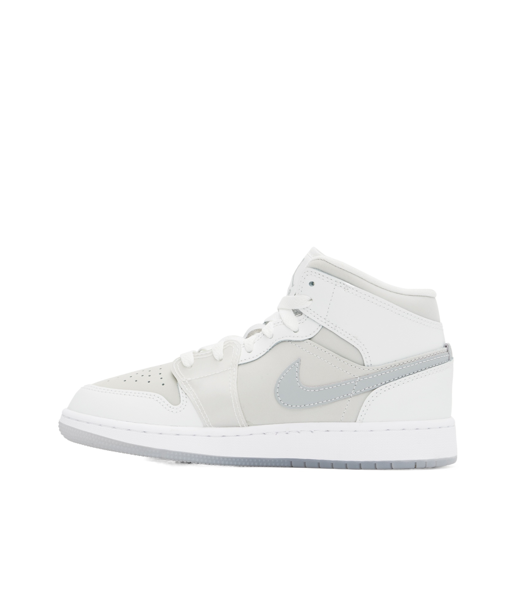 Nike Big Kids White & Gray Air Jordan 1 Mid Se Sneakers In White/metallic Silver