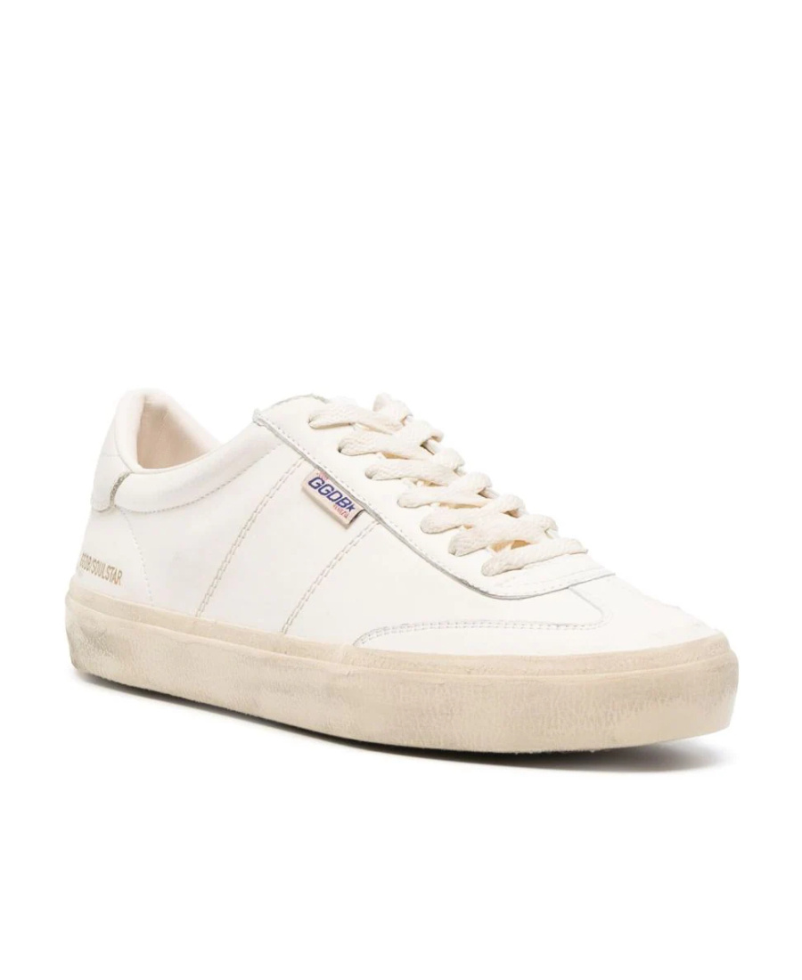 Golden Goose Soul Star Leather Low-top Sneakers With Used Effect In White