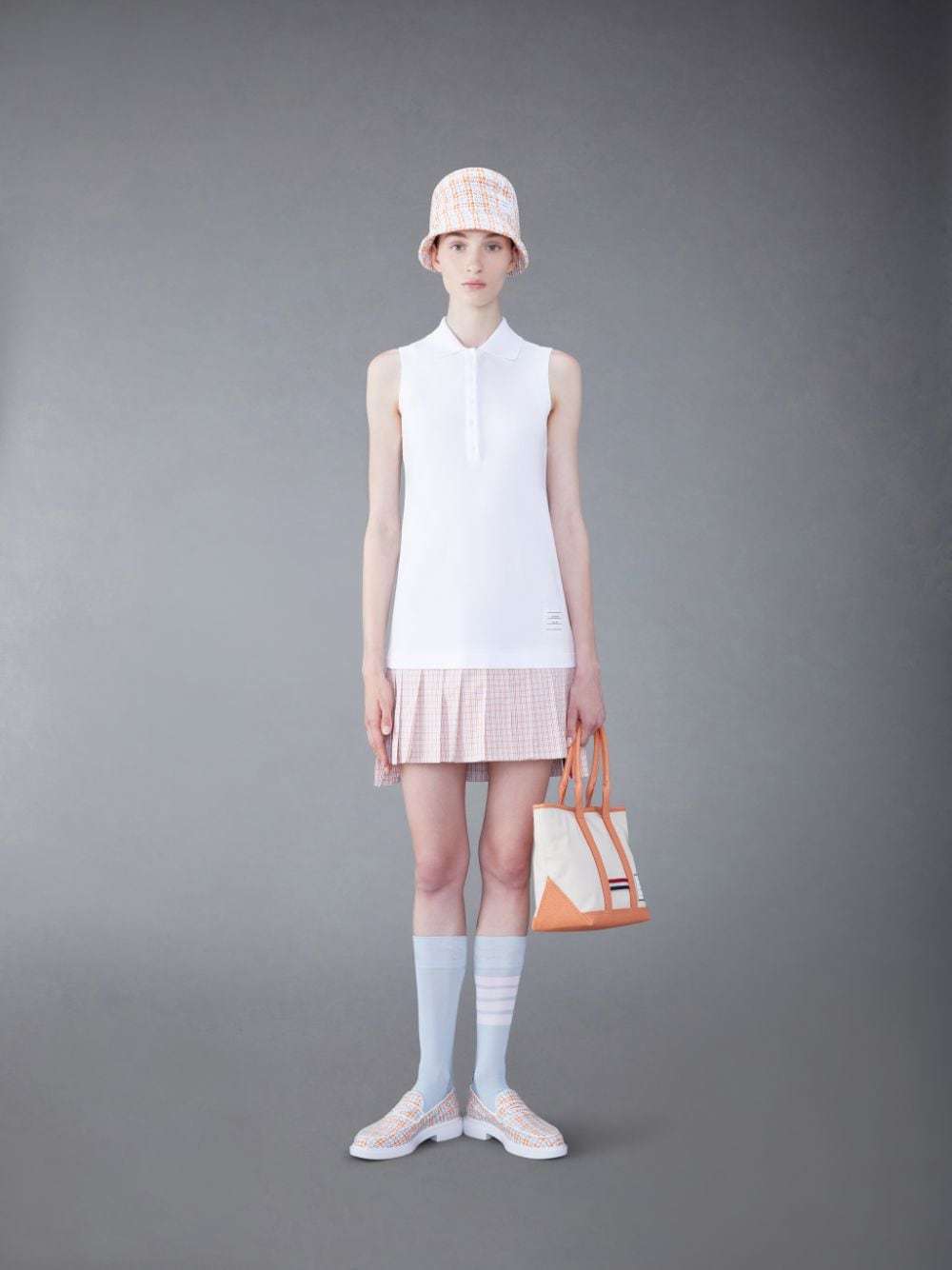 Thom Browne Mini White And Orange Polo Dress In Cotton Woman