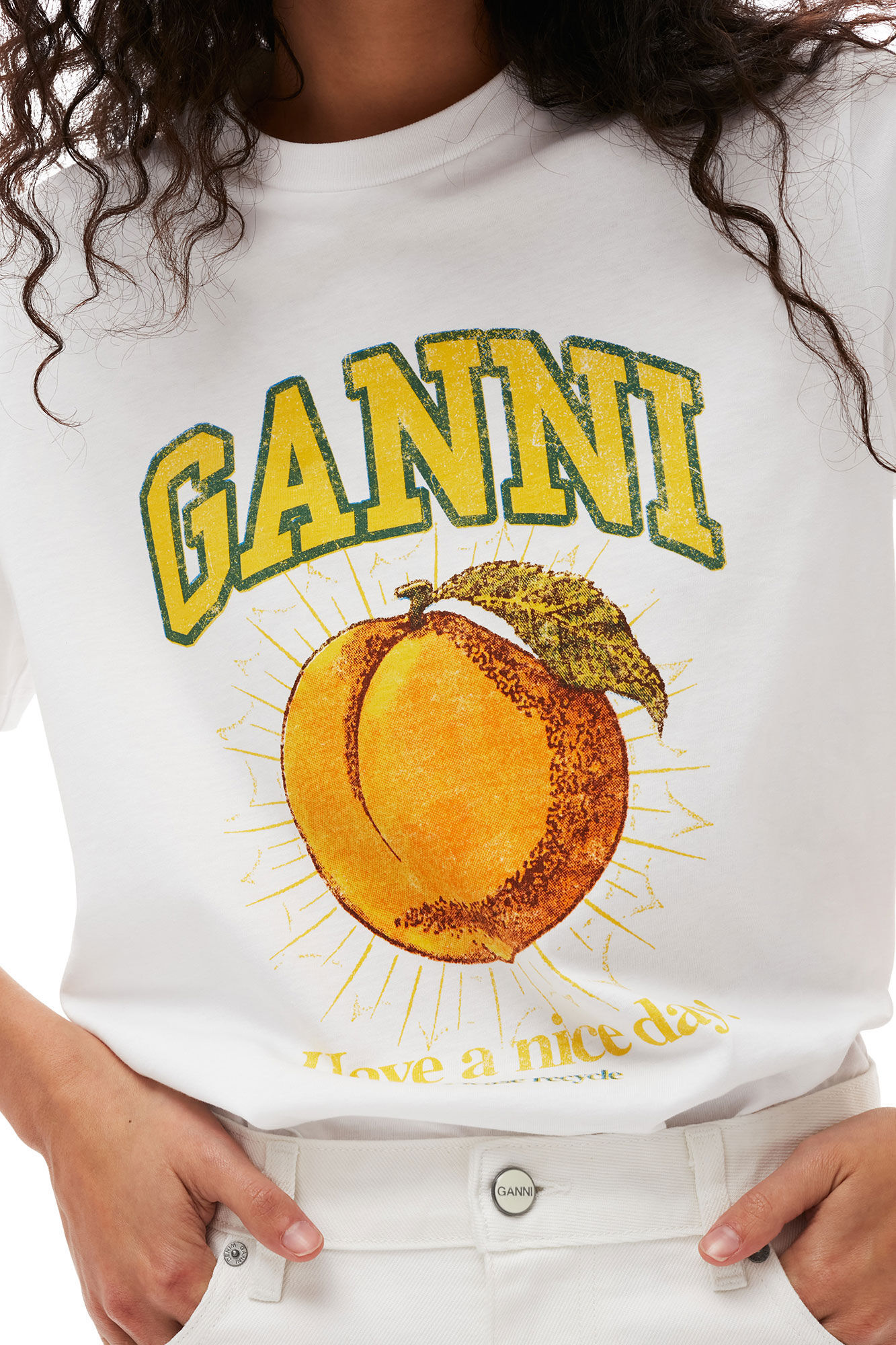 Ganni Basic Jersey Peach Relaxed T-shirt In White