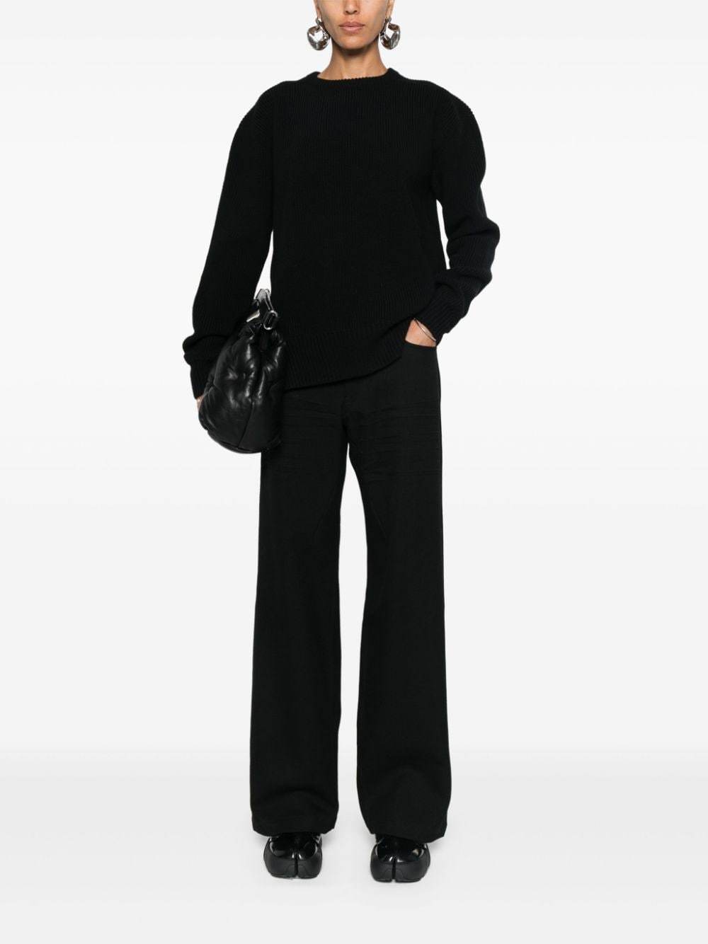 Rick Owens Split Turtleneck Wool Fisherman Sweater In Black