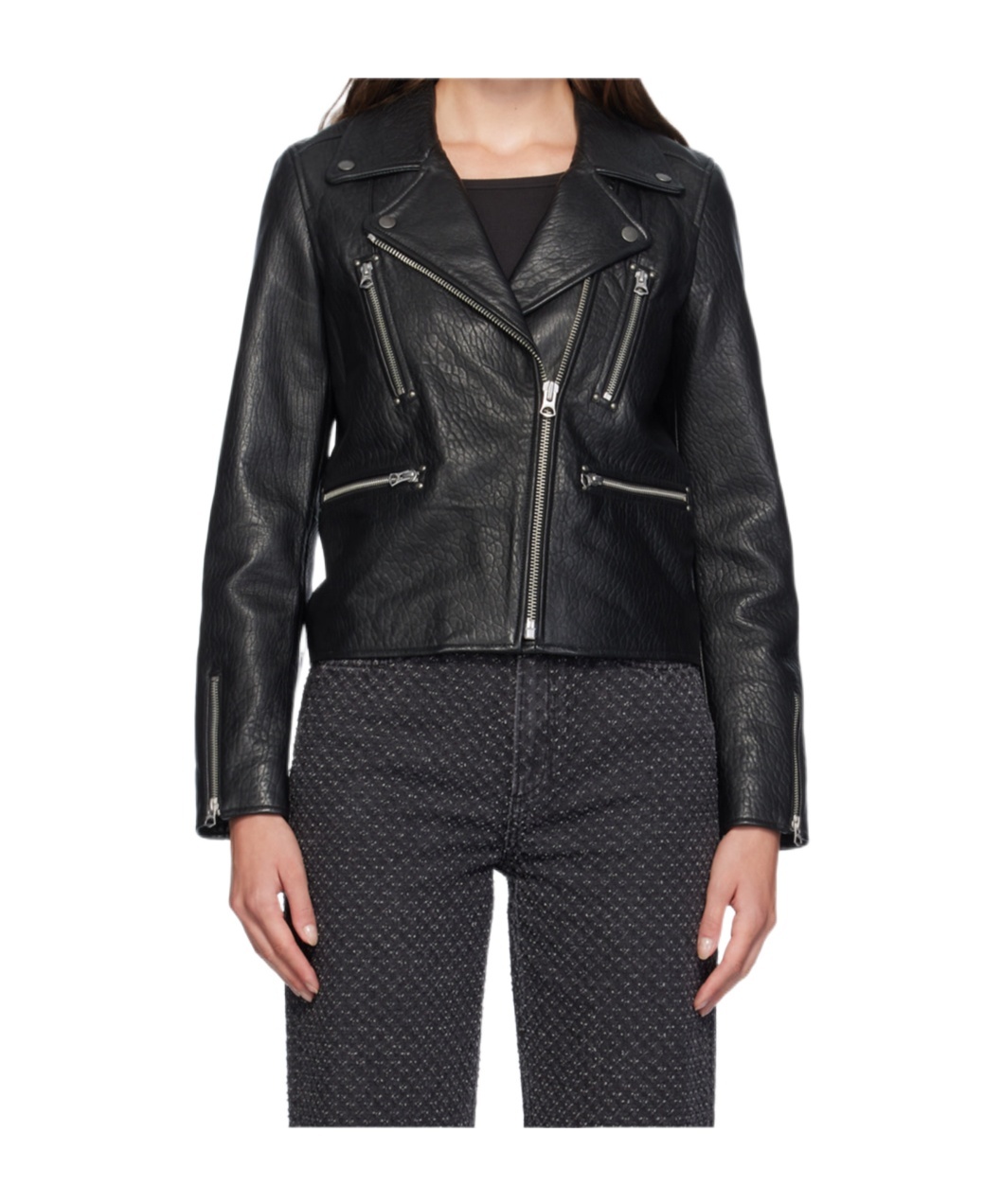 Rag & Bone Long Sleeve Leather Jacket In Black