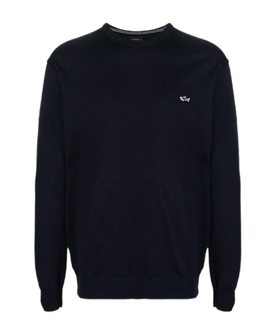 Paul & Shark Embroidered Logo Virgin Wool Sweater In Black