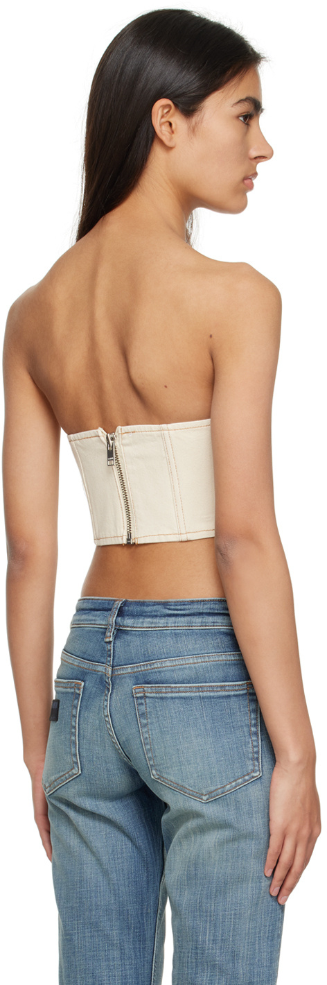 Ganni Crystal-embellished Logo Denim Crop-top In White