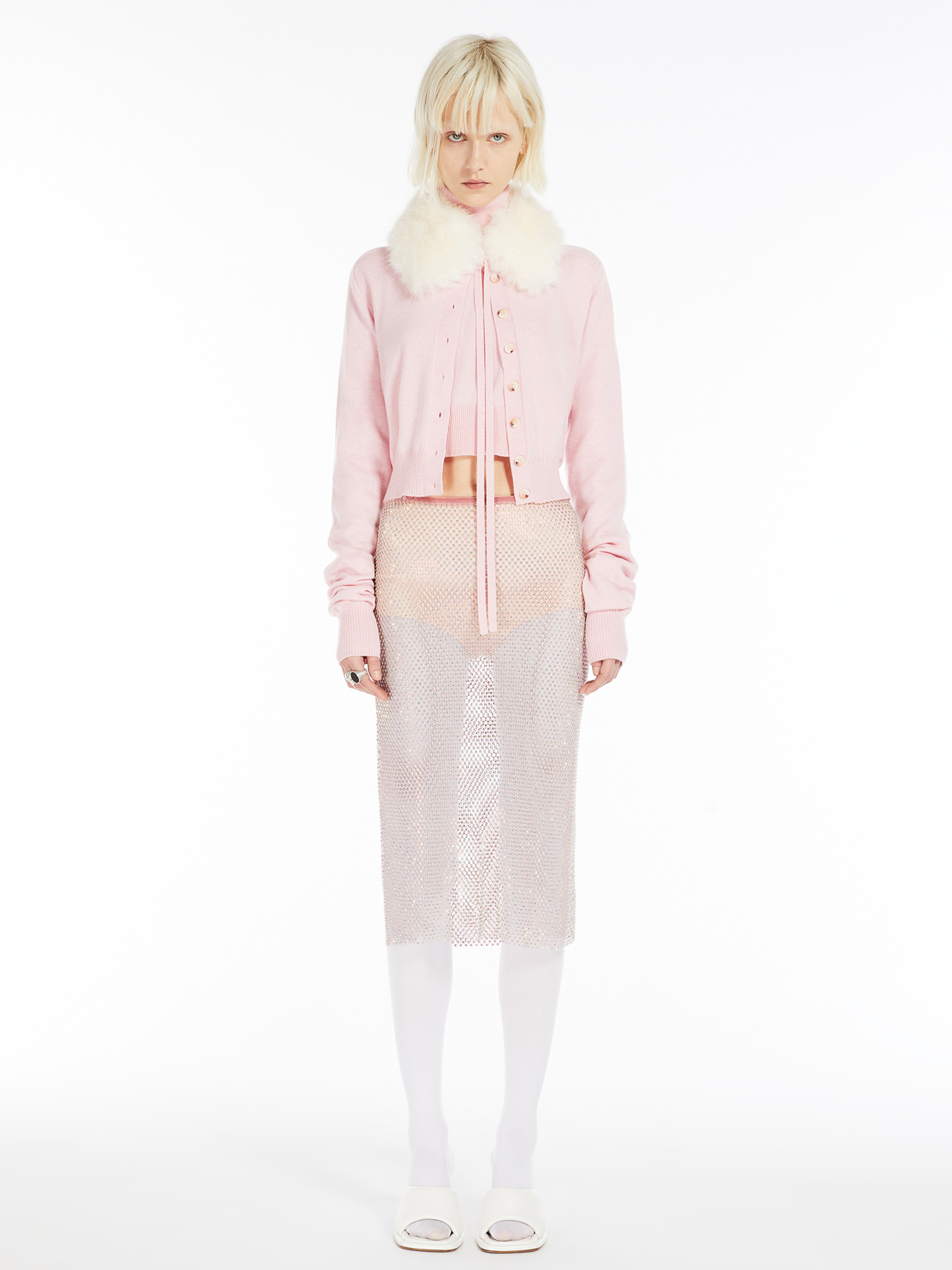 Sportmax Fur-collar Wool Cardigan In Nude