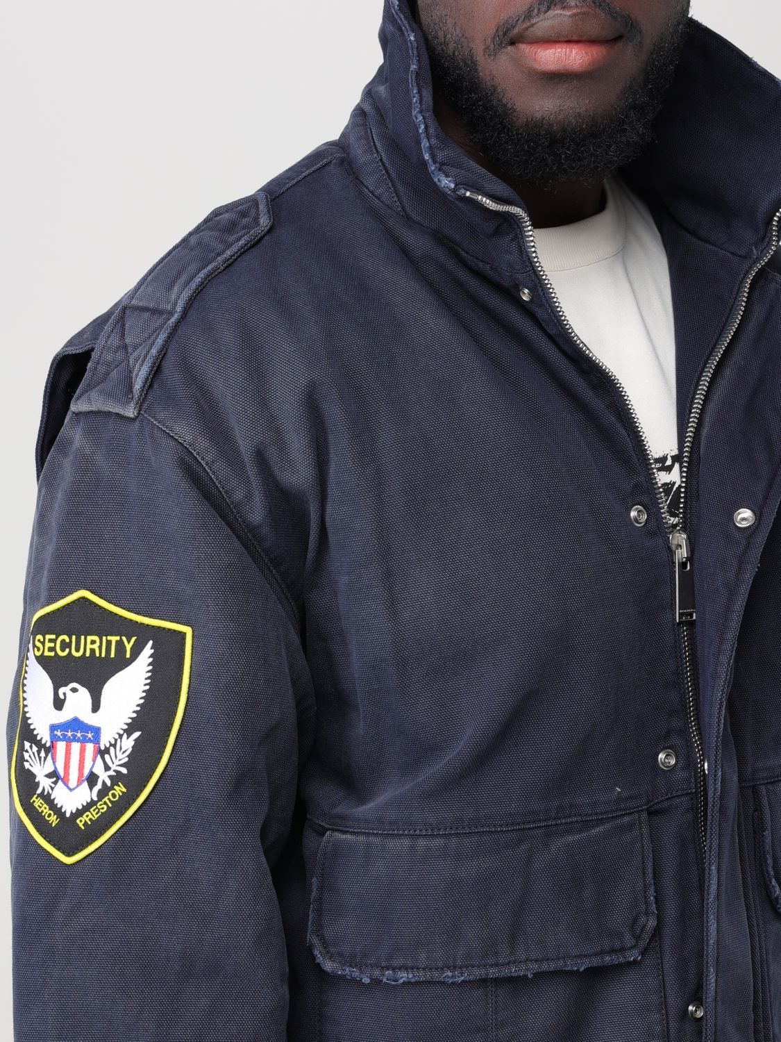 Heron Preston Eagle-patch Distressed-effect Jacket In Blue