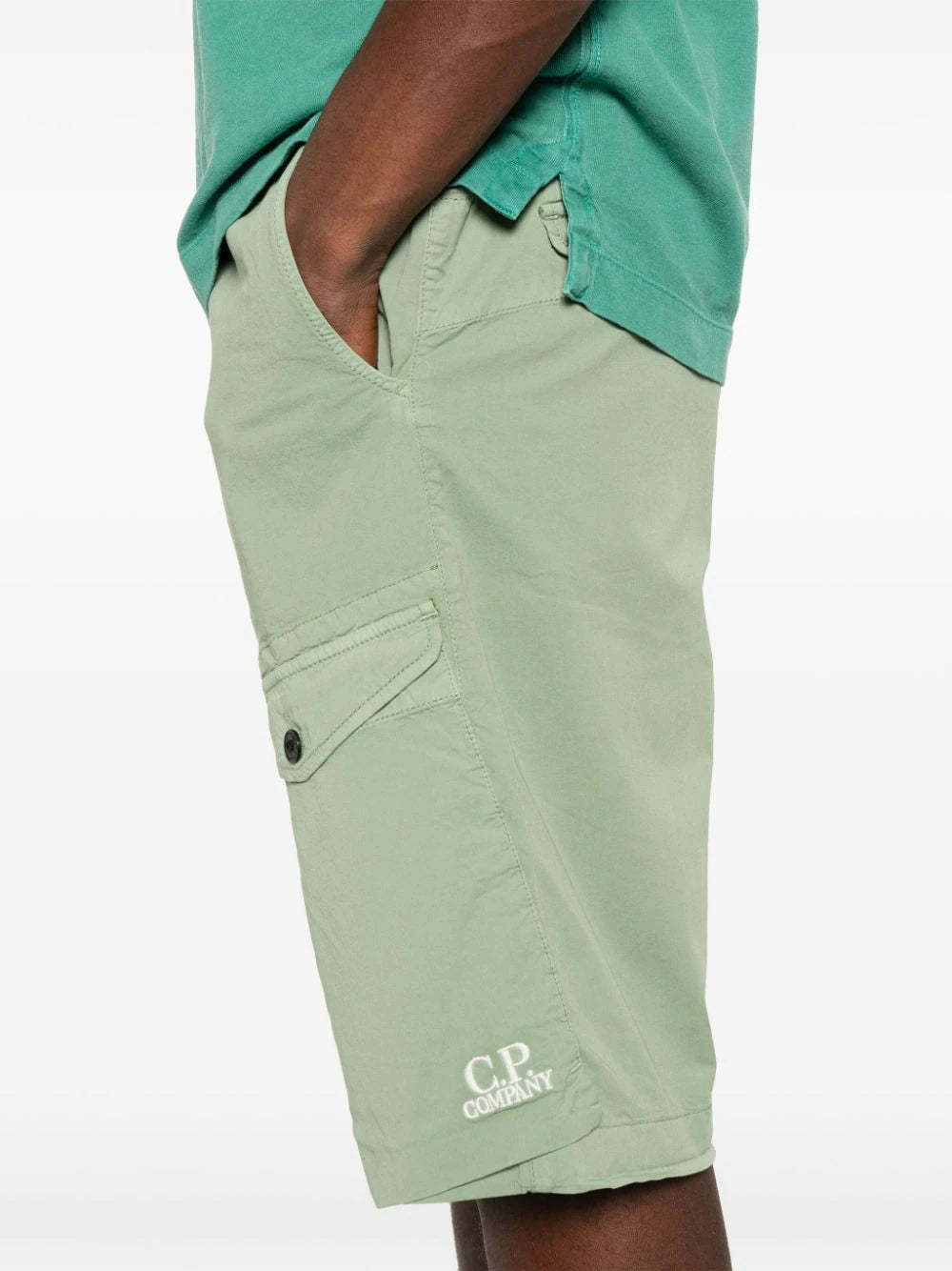 C.p. Company Sage Green Twill Stretch Shorts In Green