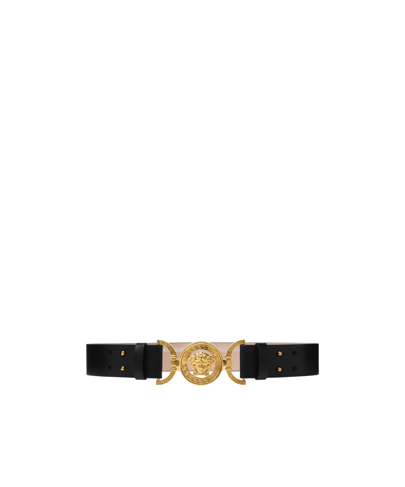 Versace La Medusa Leather Wide Belt In Black