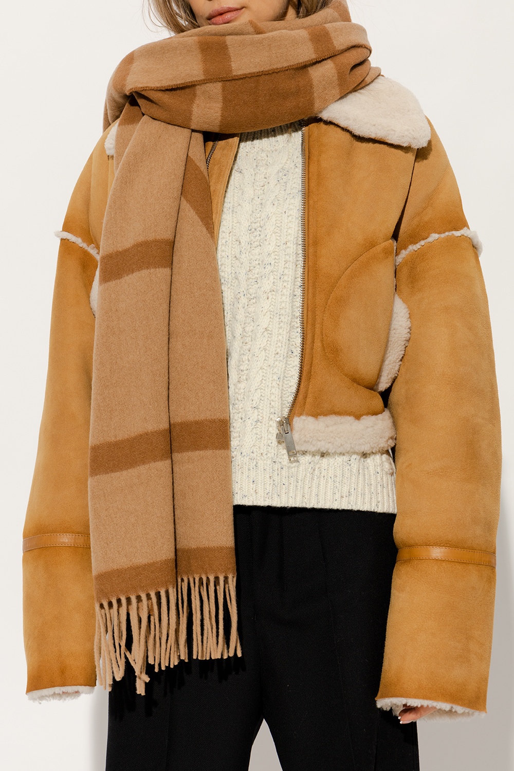 Totême Monogram-intarsia Virgin Wool Scarf In Brown