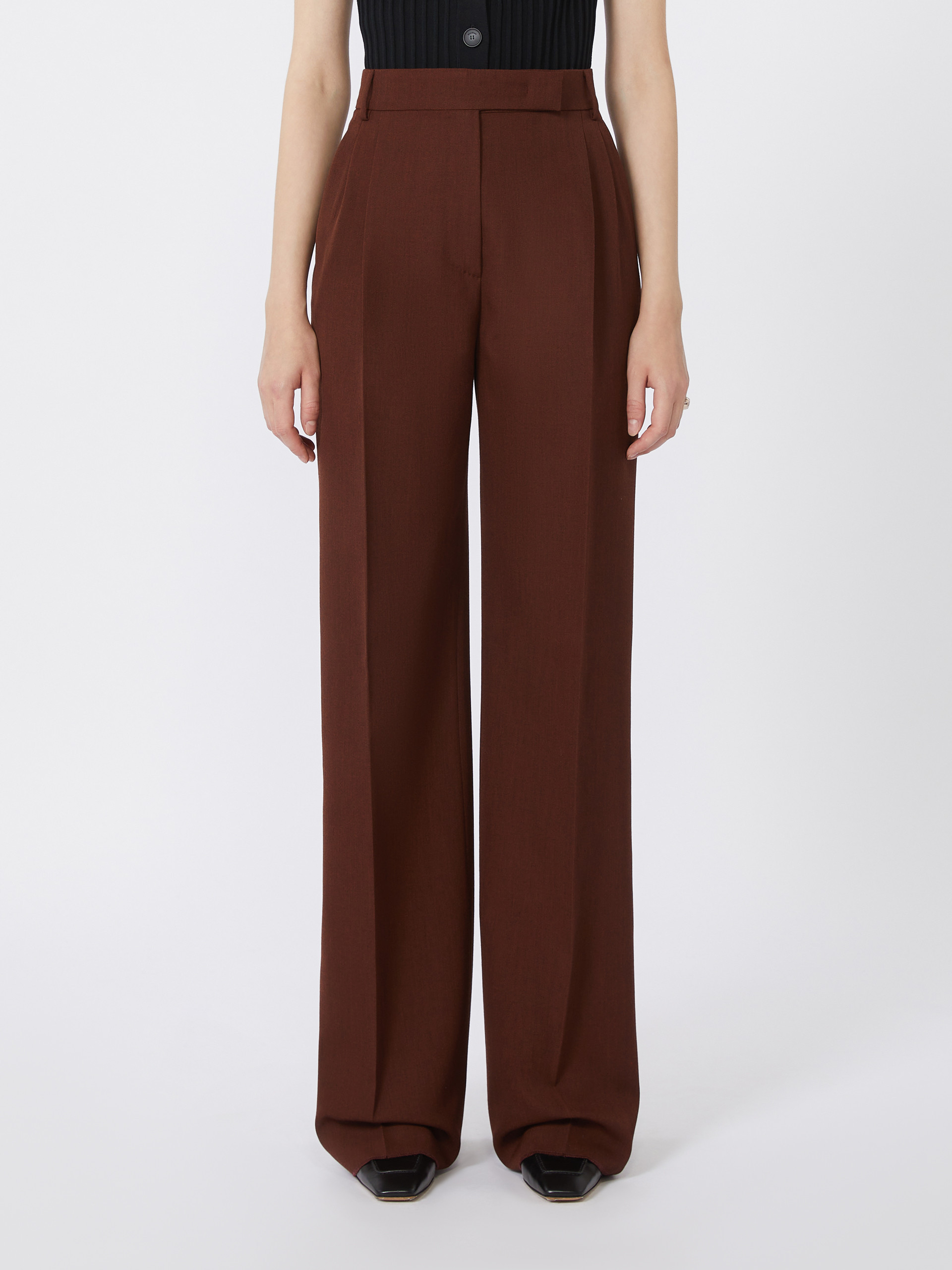Max Mara Wide-leg Wool Trousers In Brown
