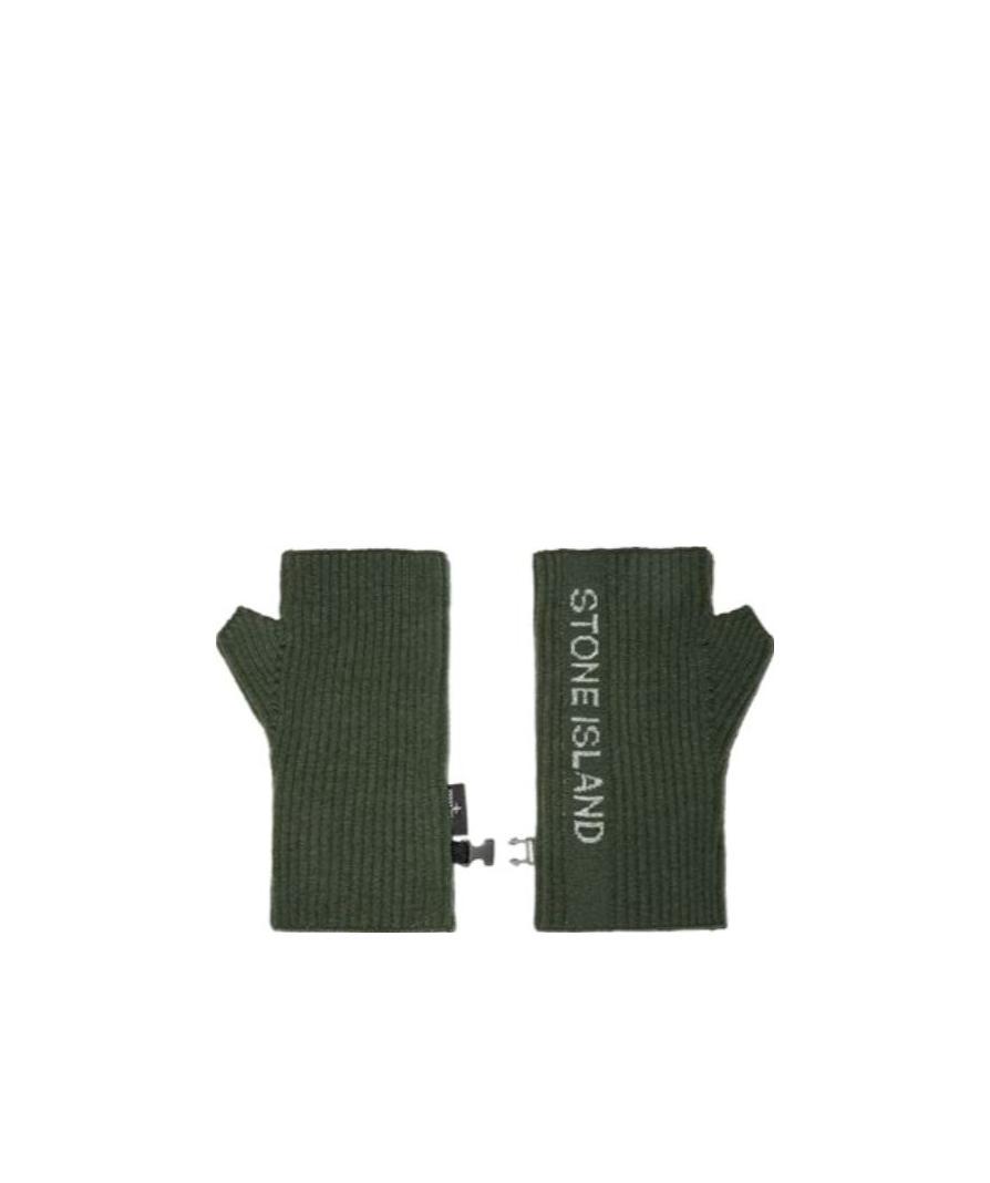 Stone Island Ribbed-knit Fingerless Gloves In Green