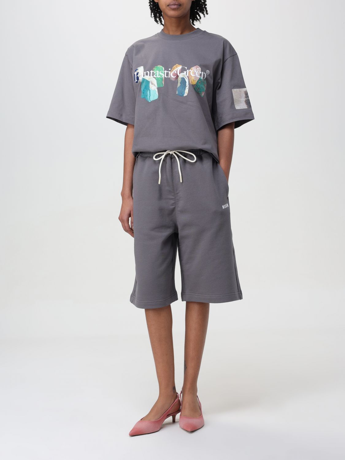 Msgm Drawstring Track Shorts In Gray