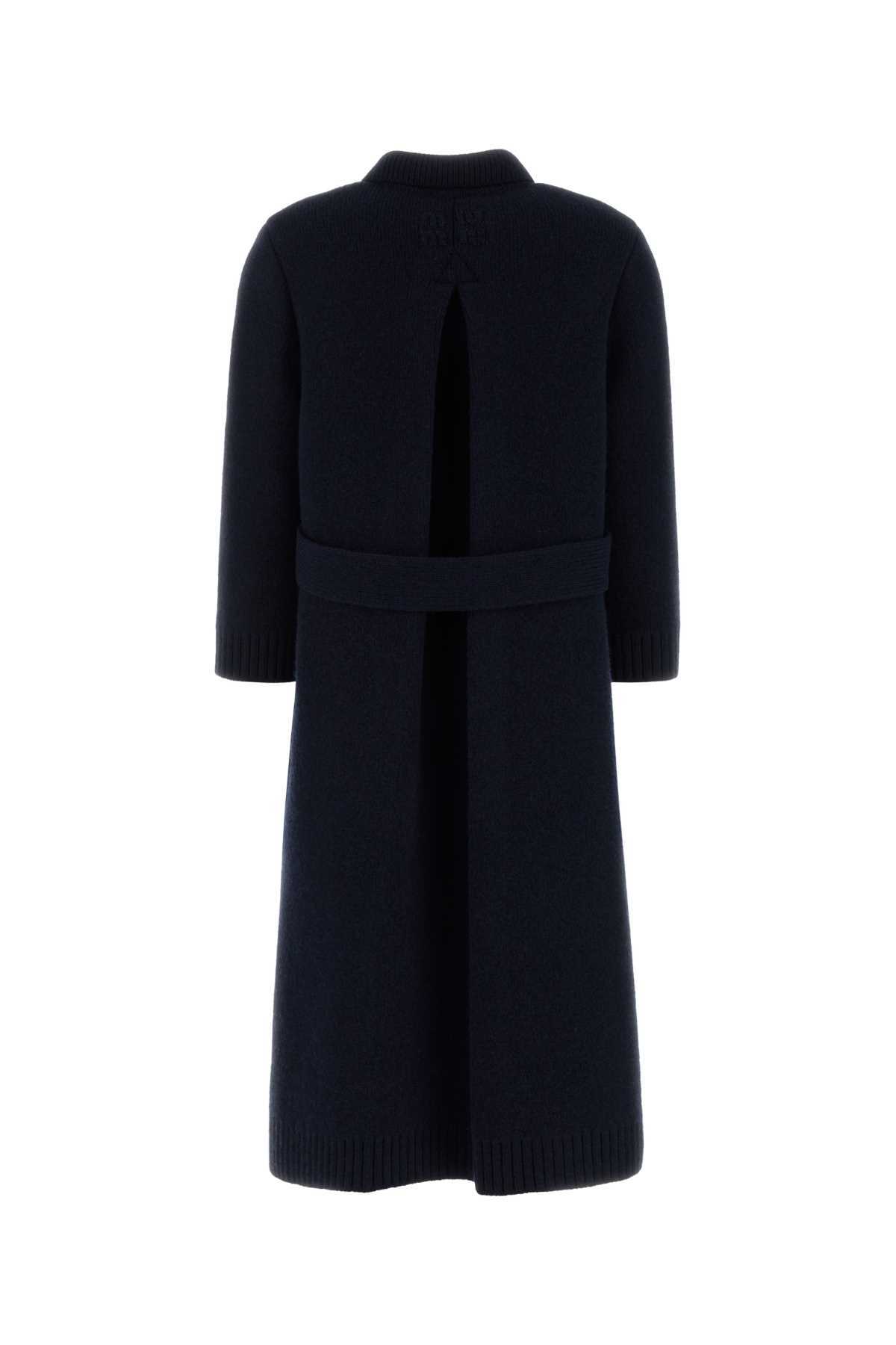 Miu Miu Double-breasted Wool Blend Coat Featuring Pockets In Blue