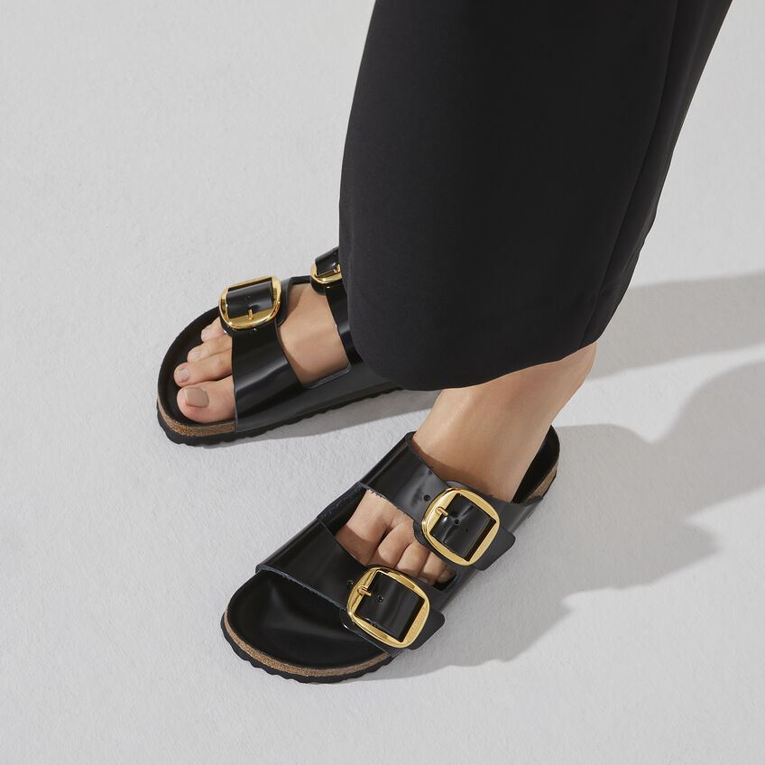 Birkenstock Arizona Big Buckle Patent Leather Sandals In Black