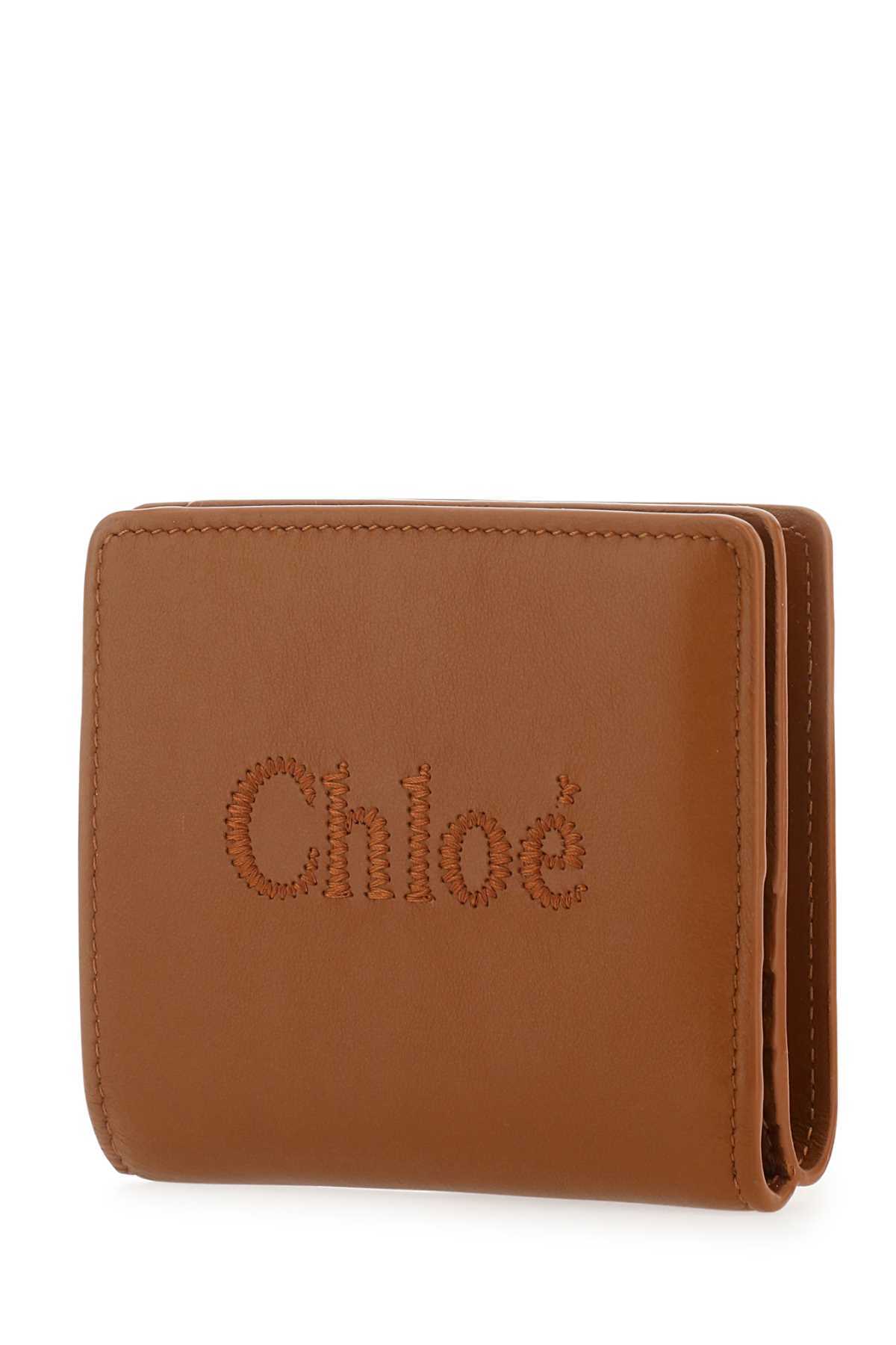 Chloé Embroidered-logo Leather Wallet In Brown