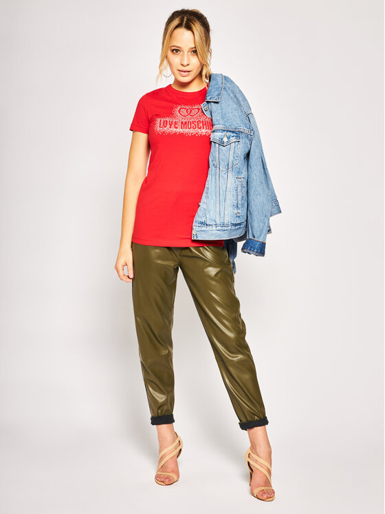 Moschino Water Drill Logo T-shirt In Red