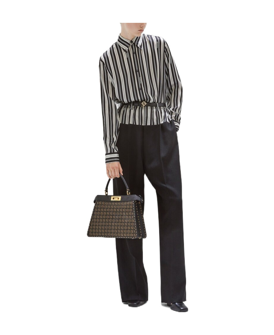 Shop Fendi Striped Satin Silk Shirt In Black