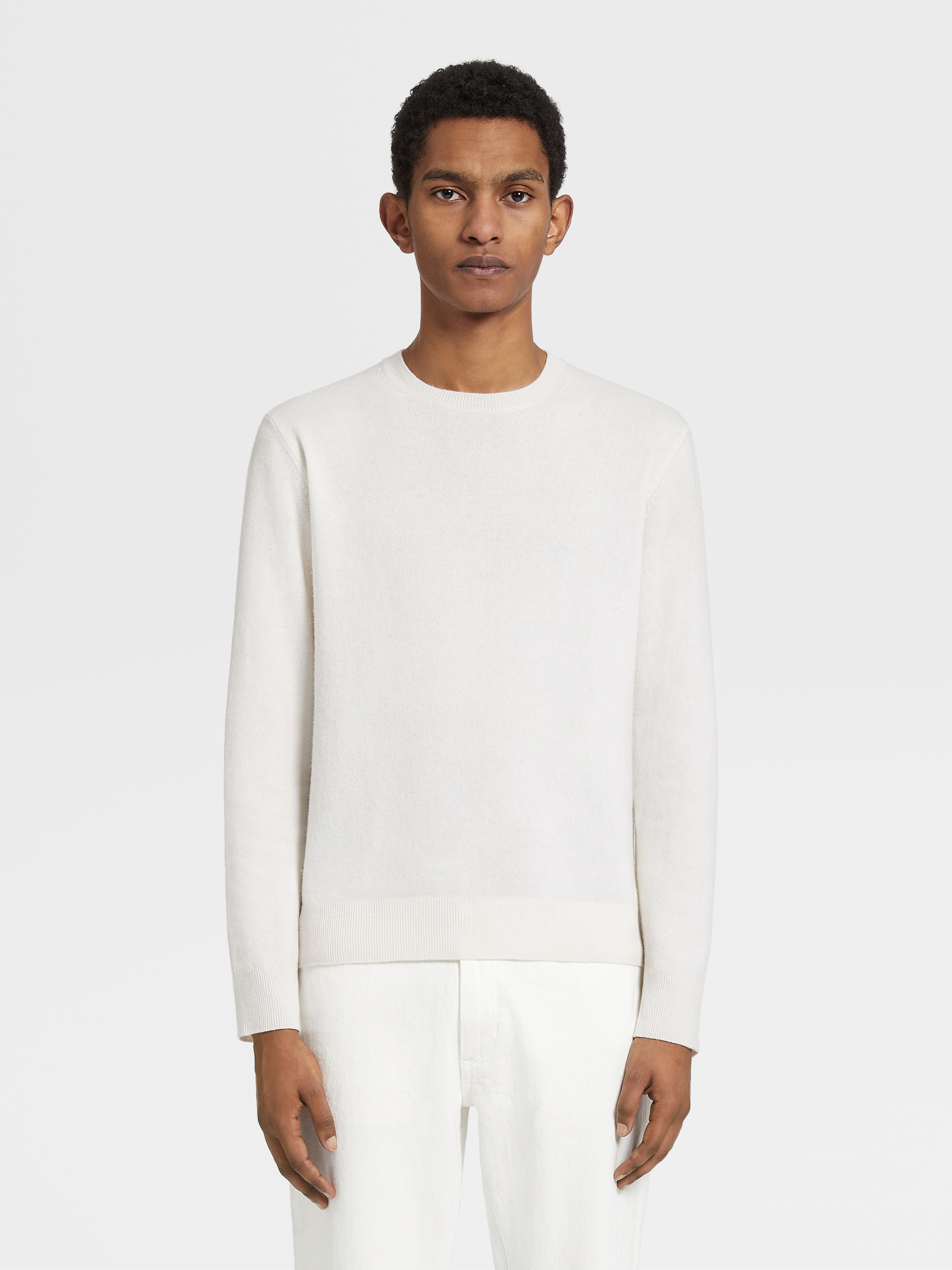 Zegna Crew Neck Cashmere Sweater In White