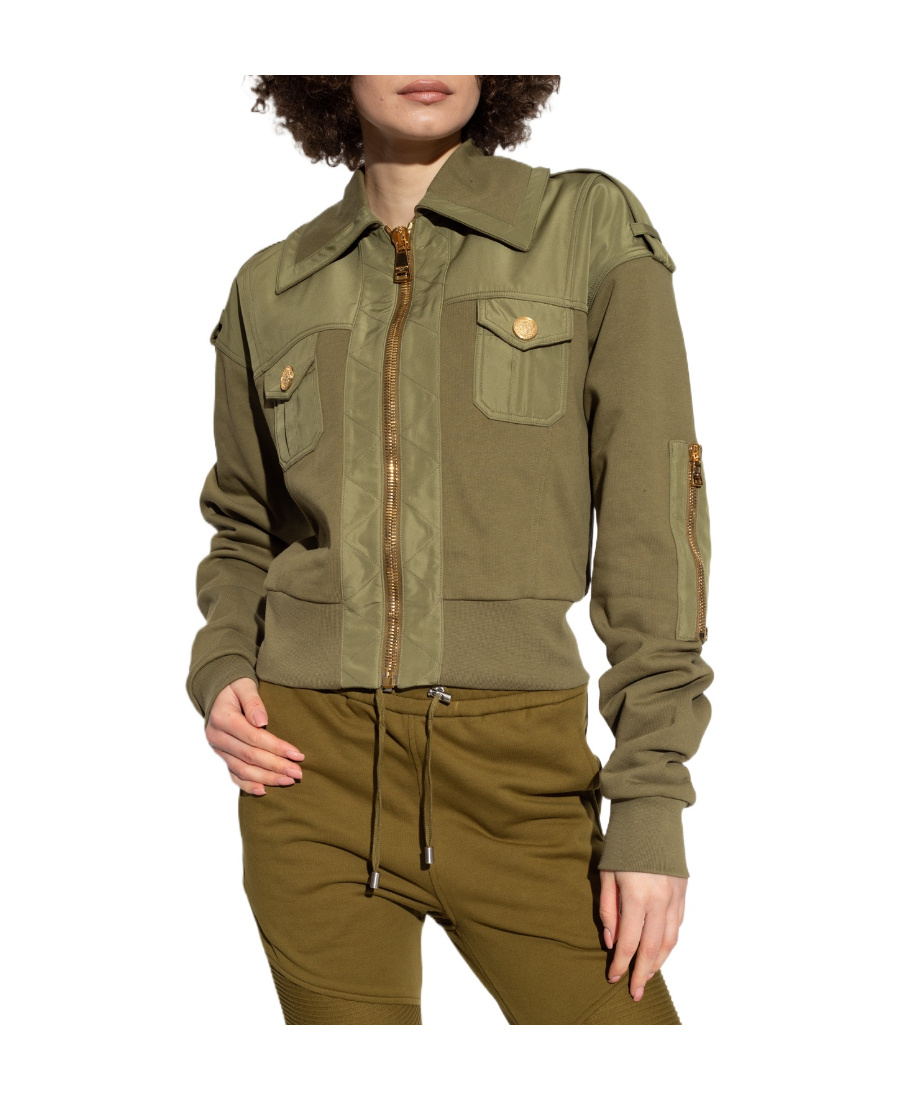 Balmain Cropped Bomber Jacket In Green
