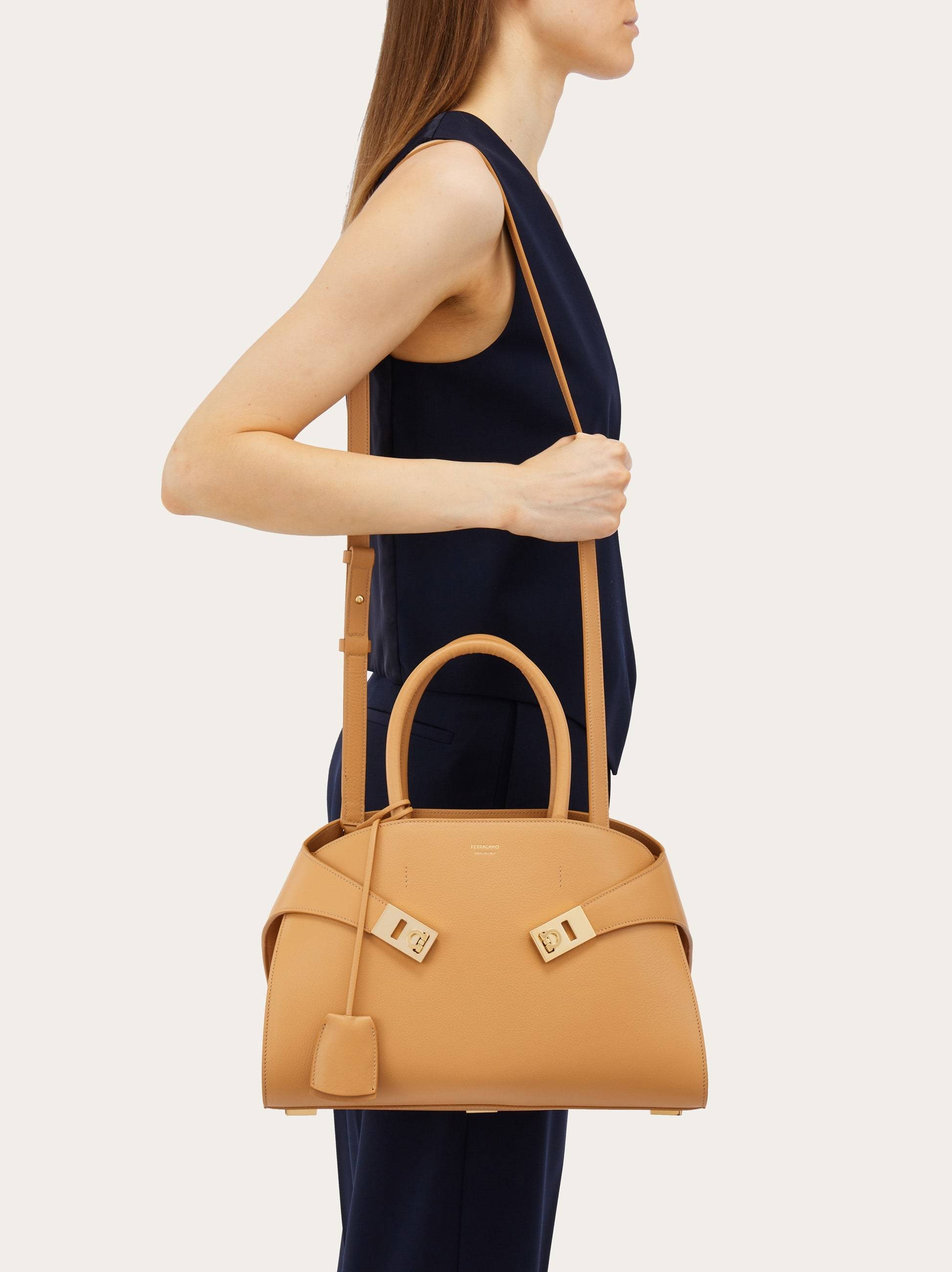 Ferragamo Small Leather Tote Bag In Nude