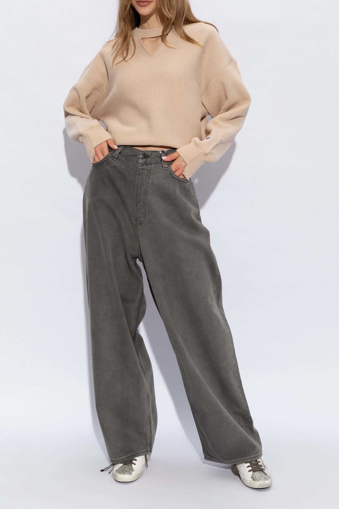 Golden Goose Womens Bio-based Super-star With Platinum Glitter Tongue In White