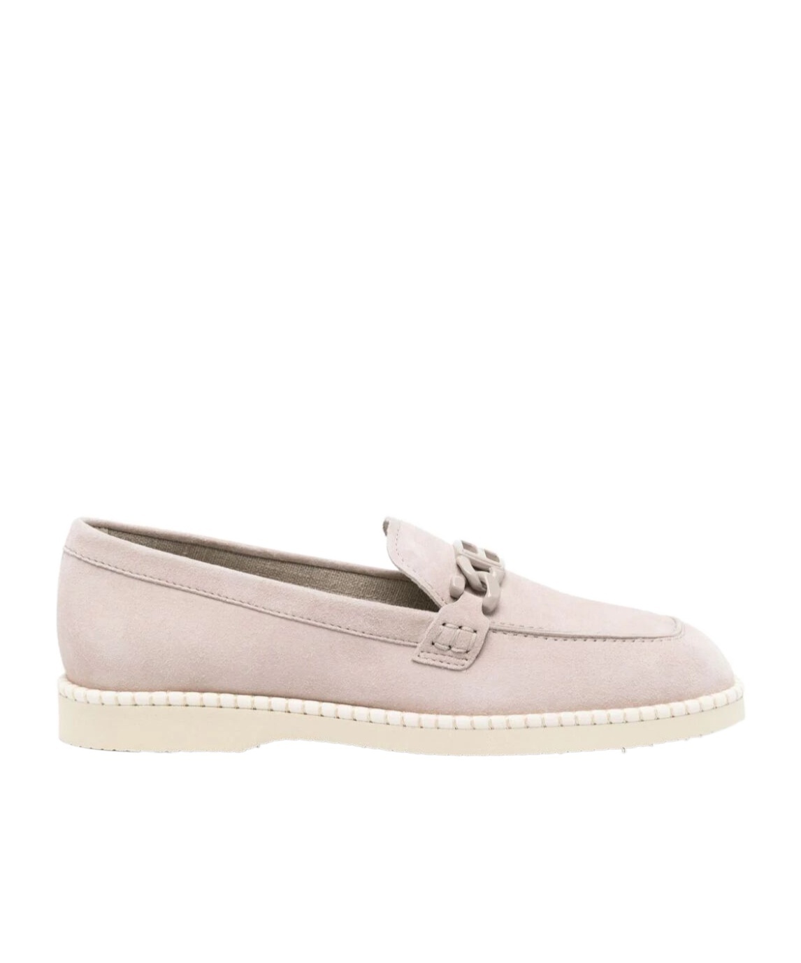 Hogan Suede Moc Toe Loafers With Rubber Sole In Nude