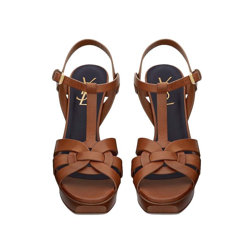 Saint Laurent Tribute 105mm Leather Platform Sandals In Brown