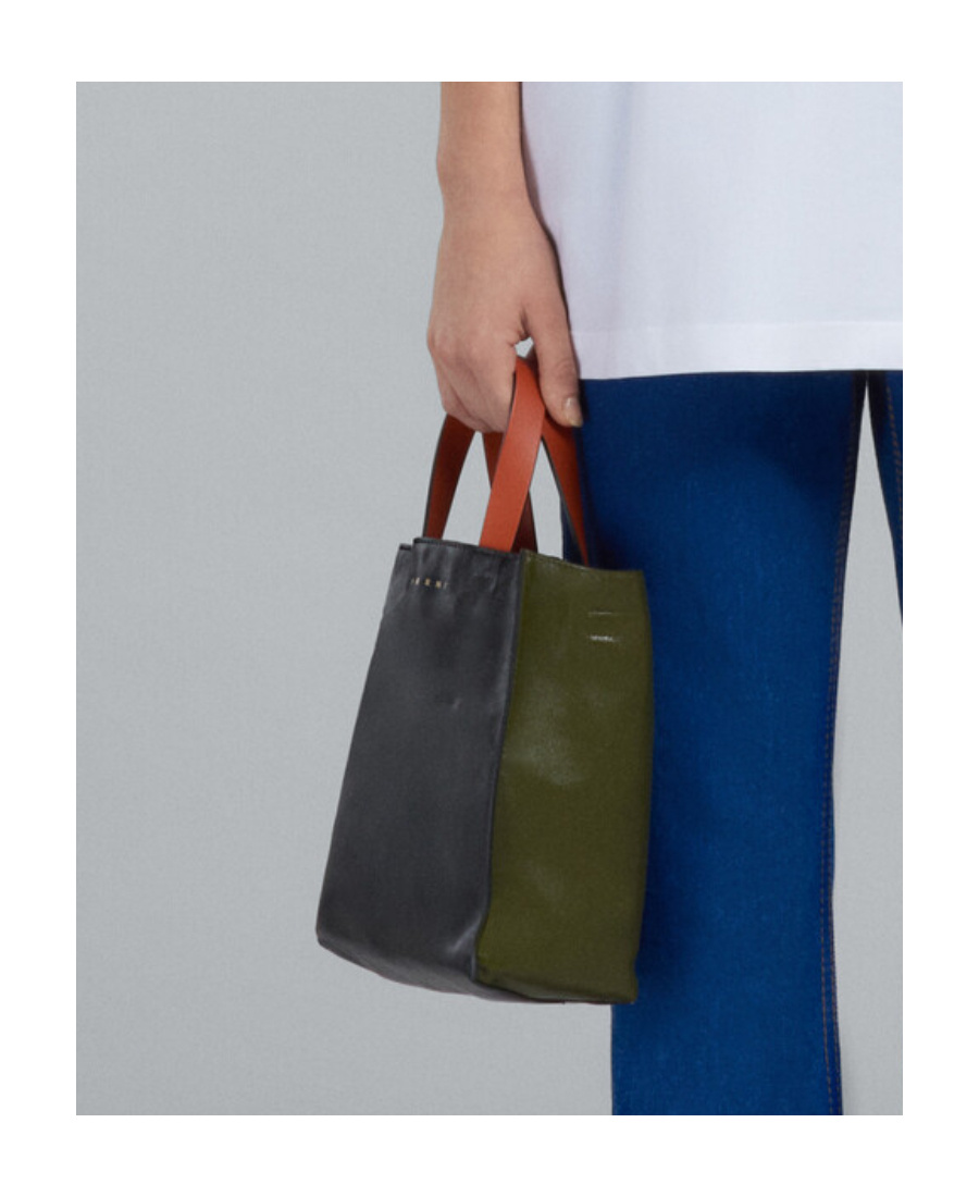 Shop Marni Museo Soft Mini Bag In Black And Green Leather