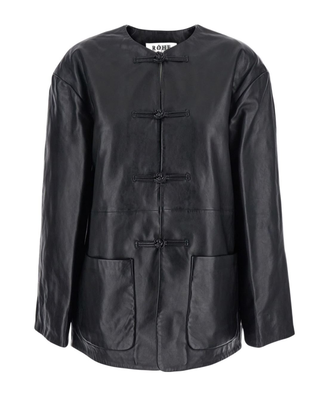 Rohe Black Jacket With Front Toggle Closure In Leather Woman In Black