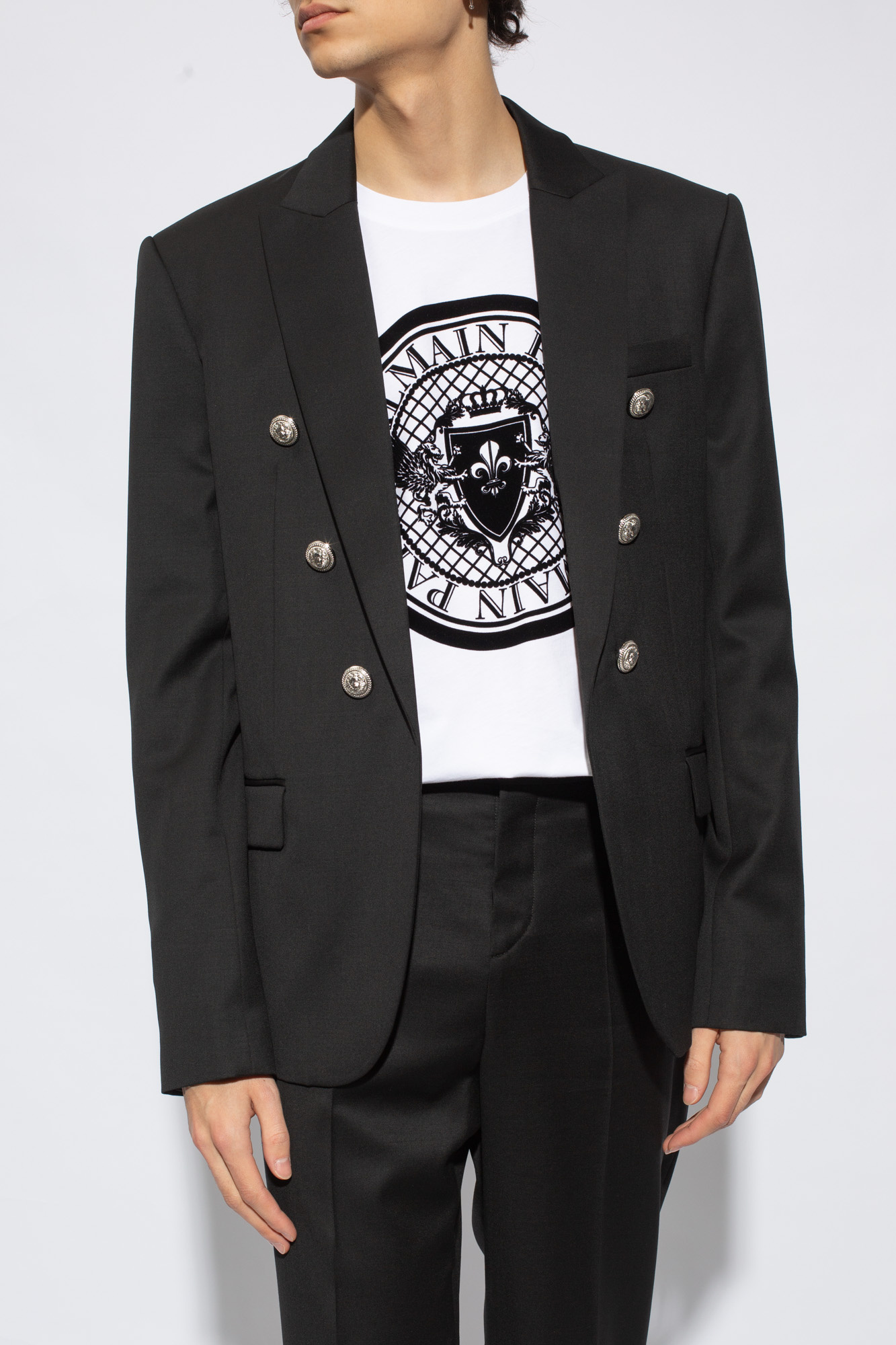 Balmain Six-button Black Wool Blazer In Black