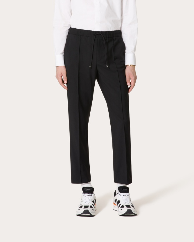 Valentino Regular Fit Black Jogging Pants In Wool-mohair Blend In Black