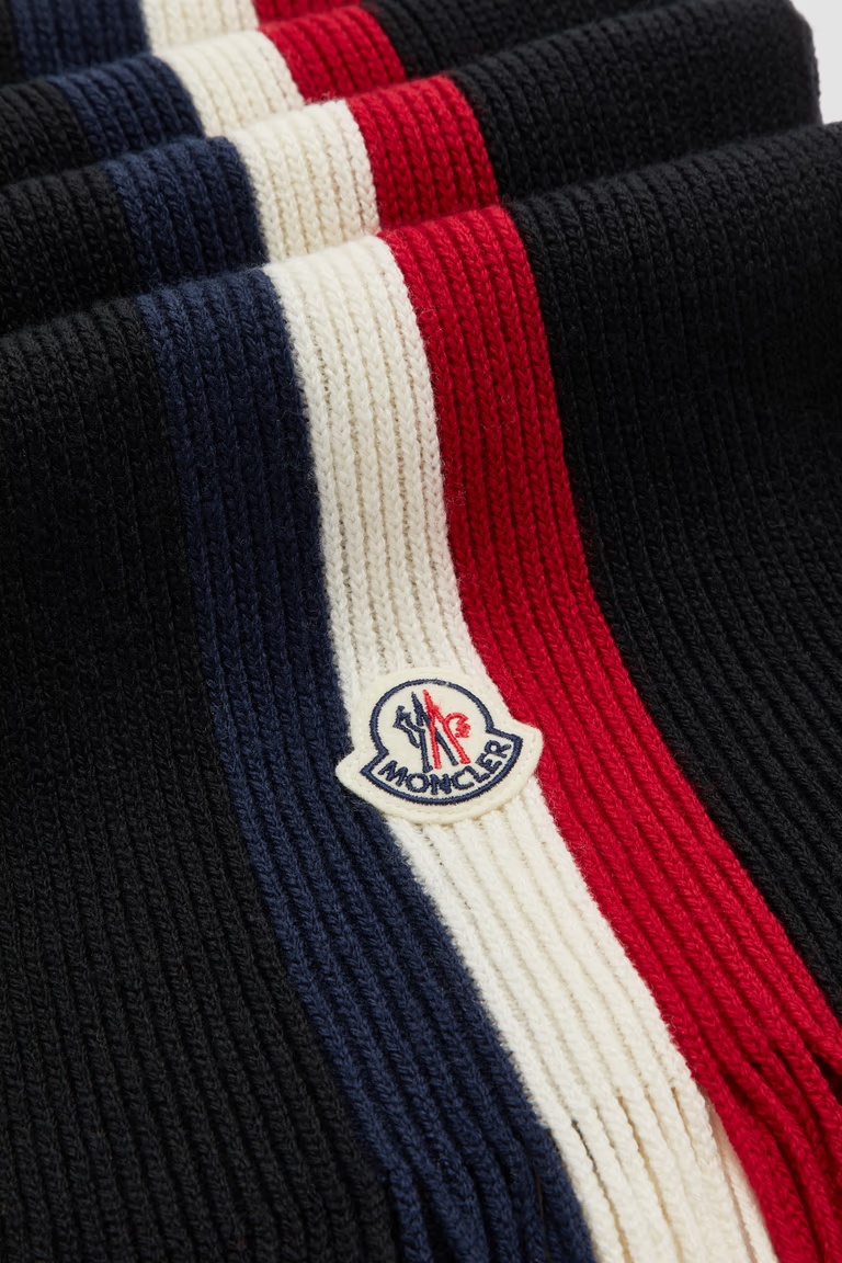 Shop Moncler Tricolour Wool Scarf In Black