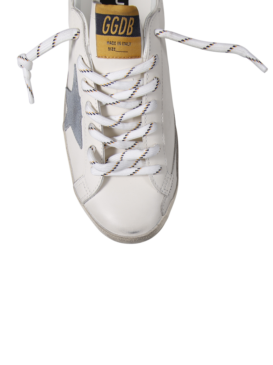 Golden Goose Super-star White Leather Sneakers With Grey Suede Star And Brown Heel In White